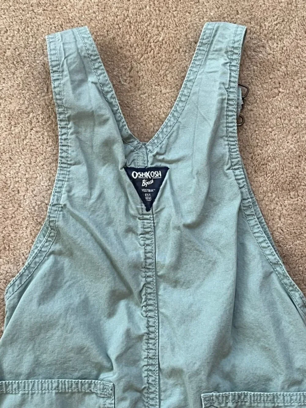 Oshkosh B'Gosh Youth Unisex 100% Cotton Green Overalls Plaid Lining Size 3T